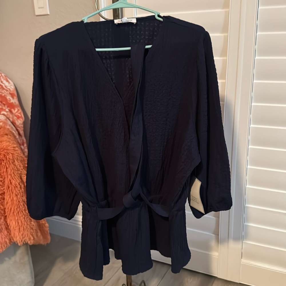 Brand new navy blouse with tie